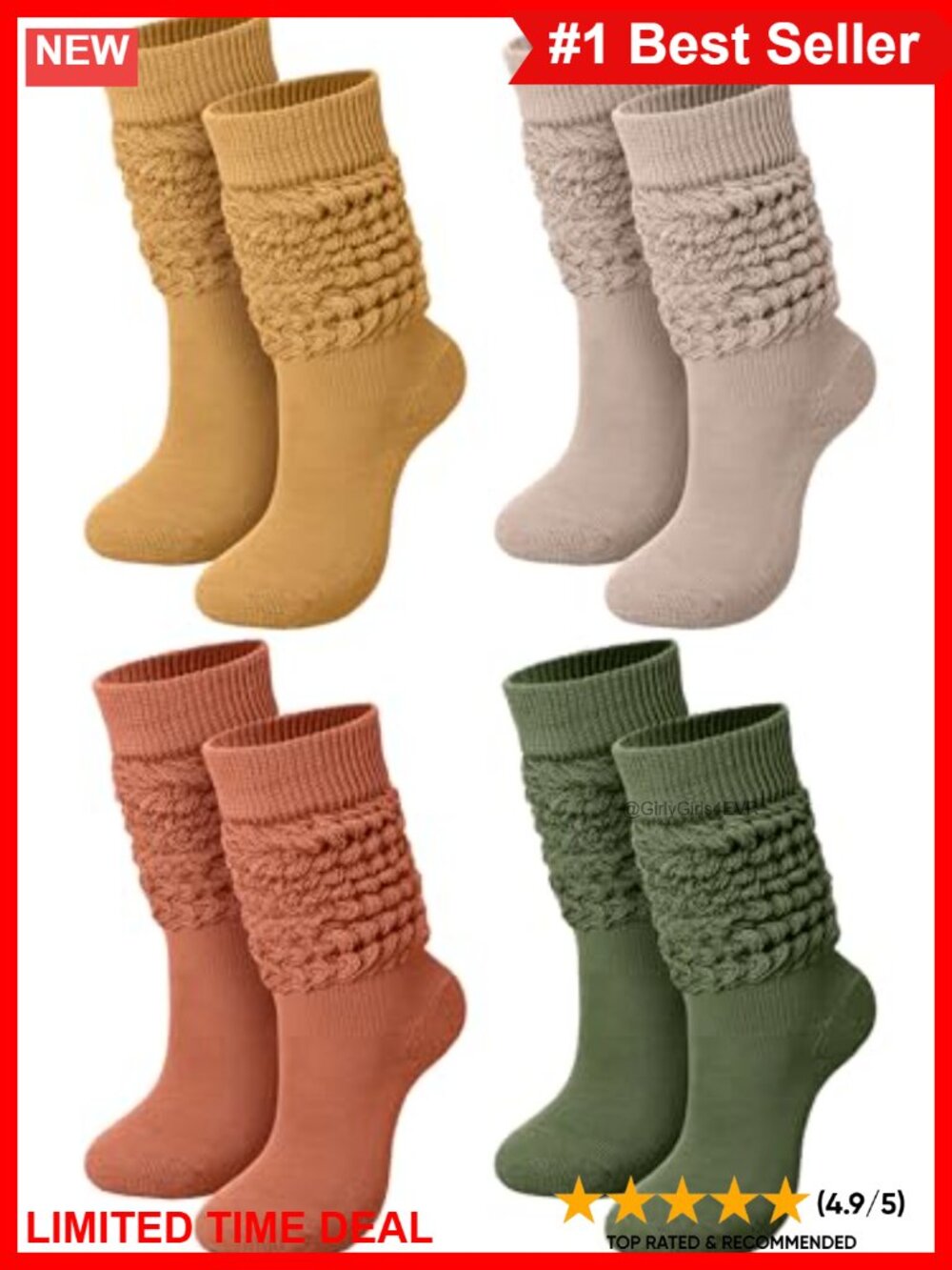 Slouch Socks Women 4 Pairs Chunky 80s Retro Knee High Polyester Socks